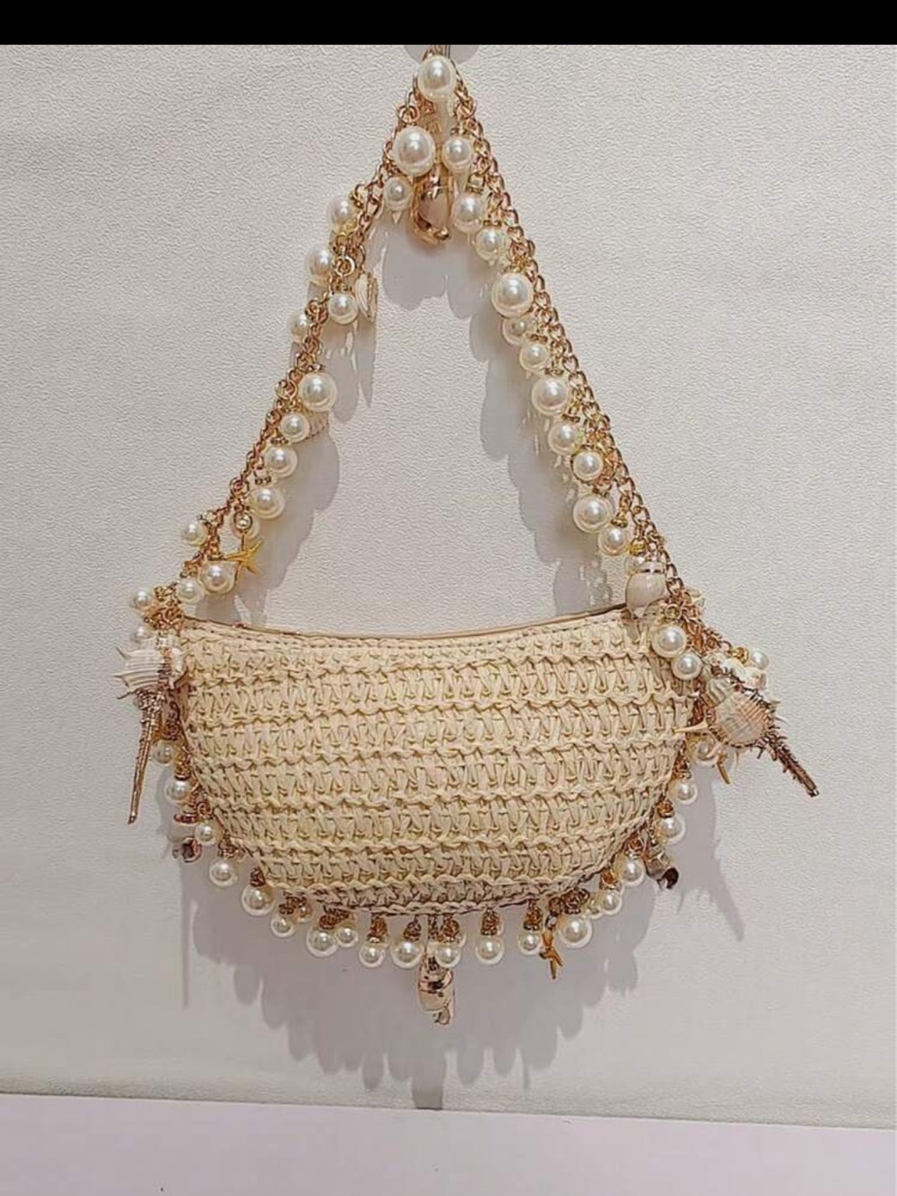 Woven Pearl and Shell Shoulder Bag - Picture 4 of 4